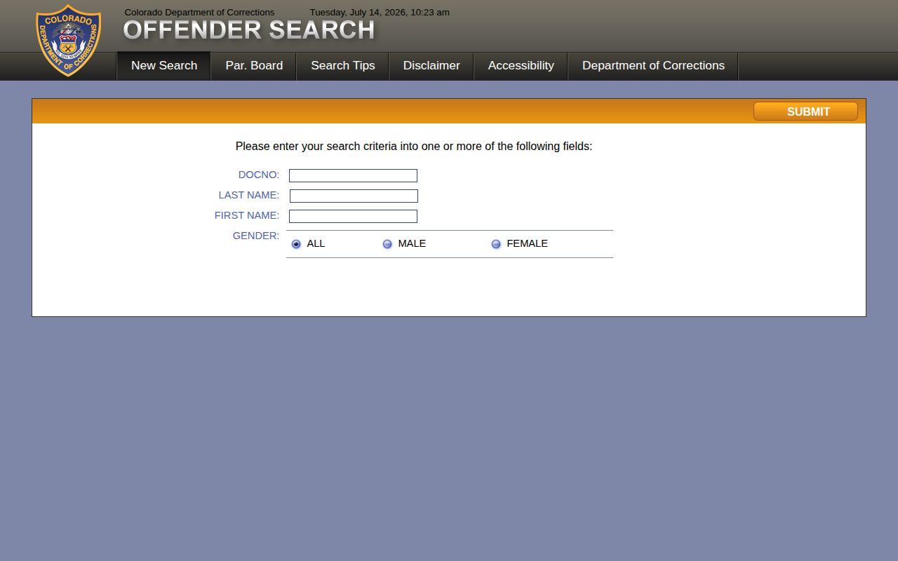 Washington County released inmates CDOC offender search fields